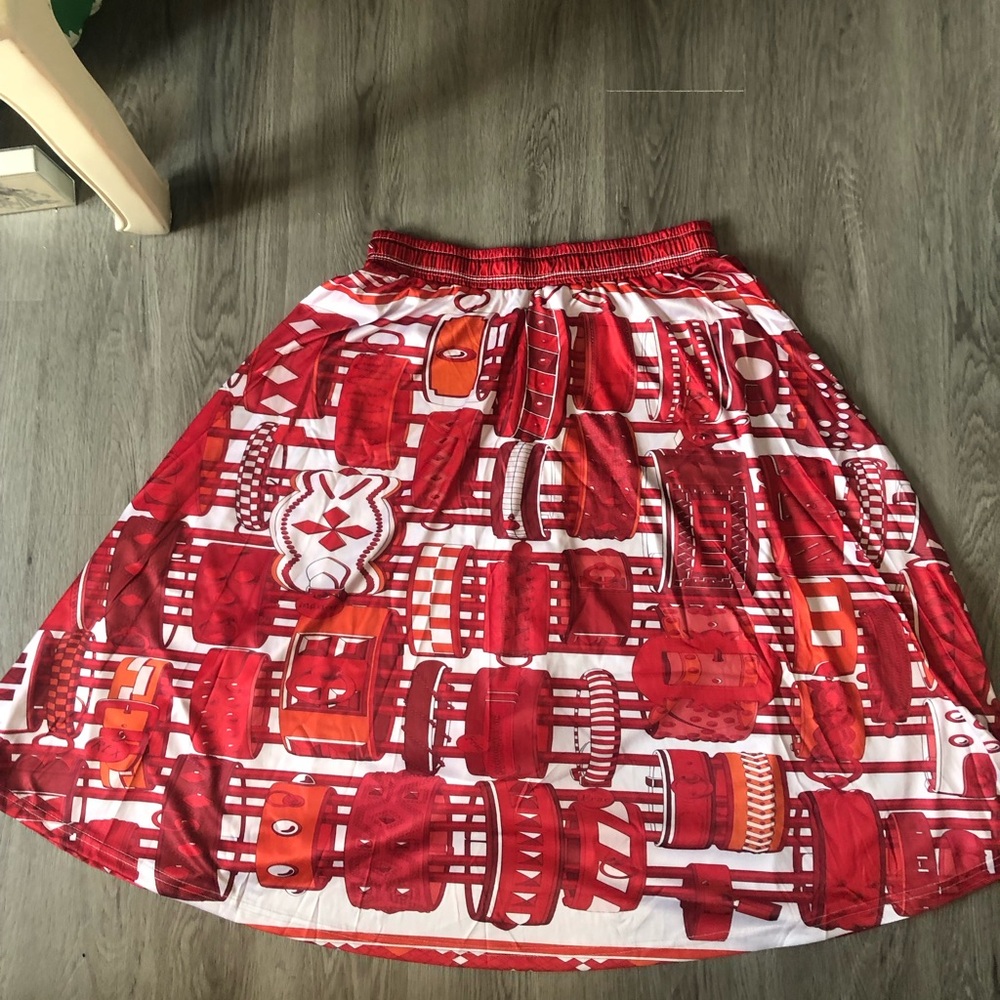 Red Patterned Midi Skirt - Unbranded NWOT